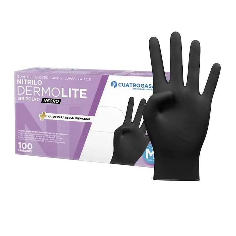 GUANTES NITRILO S/POLVO NEGRO DERMOLITE T.L 3.5gr (10) CUA